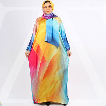 Practical Printed - silky satin prayer dress with headscarf