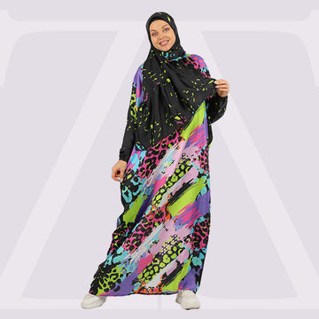 Practical Printed - silky satin prayer dress with headscarf