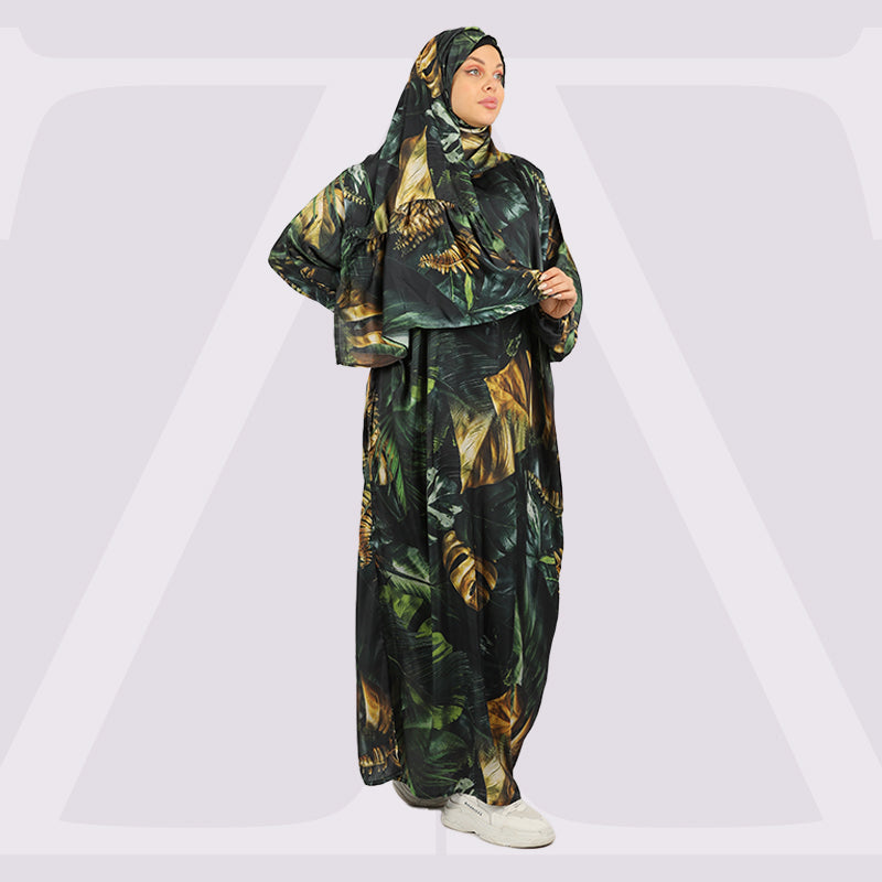Practical Printed - silky satin prayer dress with headscarf