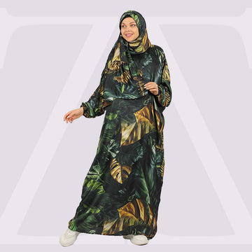 Practical Printed - silky satin prayer dress with headscarf
