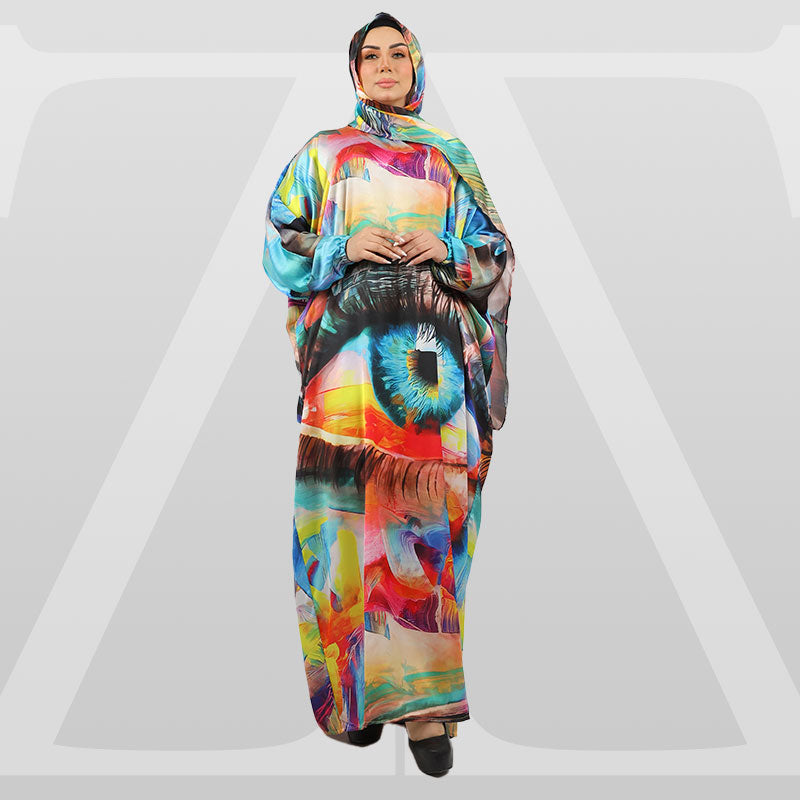 Practical Printed - silky satin prayer dress with headscarf