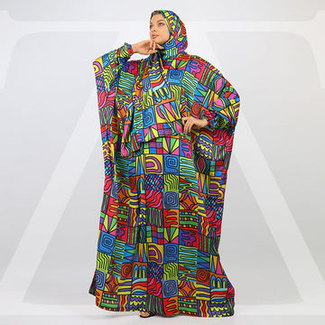 Practical Printed - silky satin prayer dress with headscarf