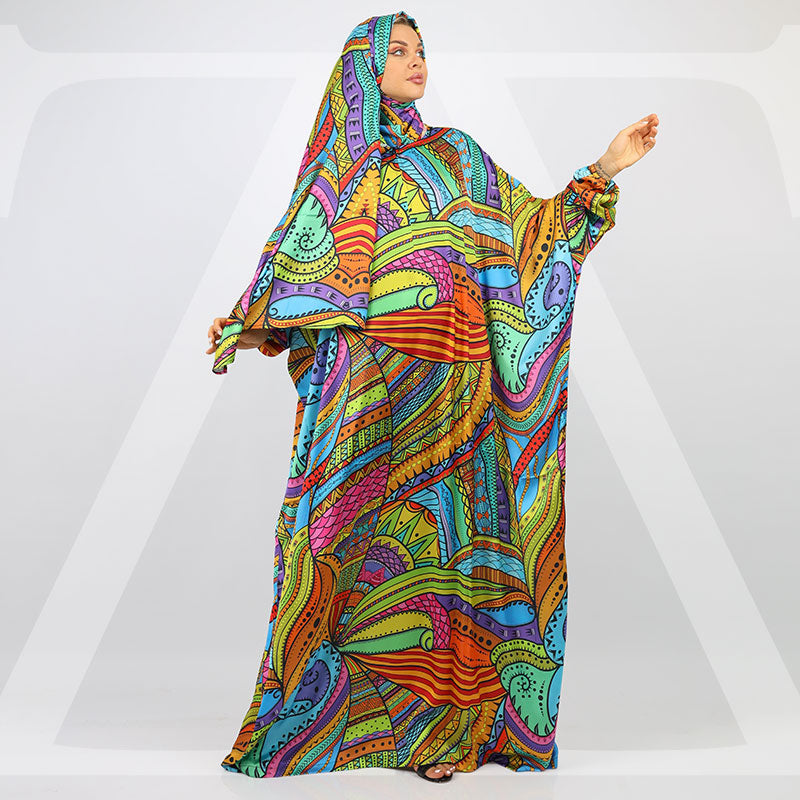Practical Printed - silky satin prayer dress with headscarf