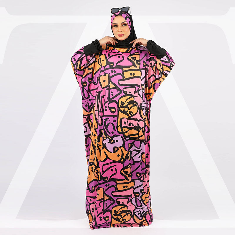 Practical  Kuwaiti Jersey prayer dress  with headscarf- Printed