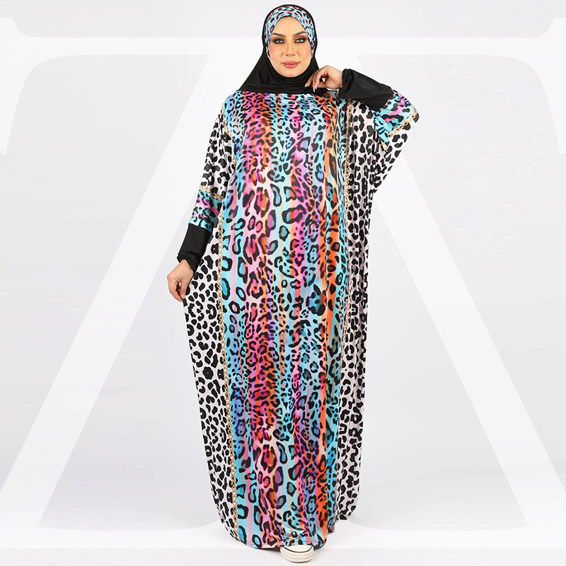 Practical  Kuwaiti Jersey prayer dress  with headscarf- Printed