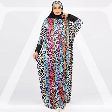 Practical  Kuwaiti Jersey prayer dress  with headscarf- Printed