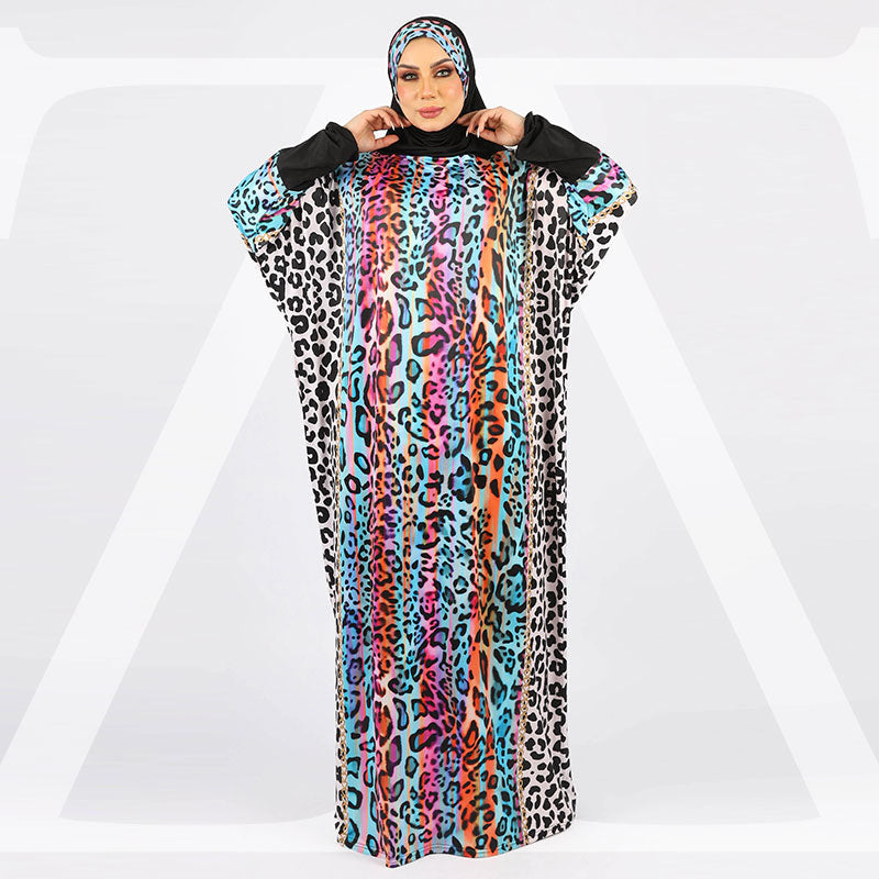 Practical  Kuwaiti Jersey prayer dress  with headscarf- Printed
