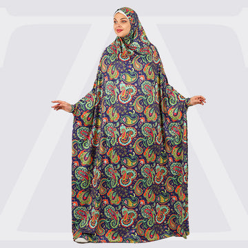 Practical  Kuwaiti Jersey prayer dress  with headscarf- Printed