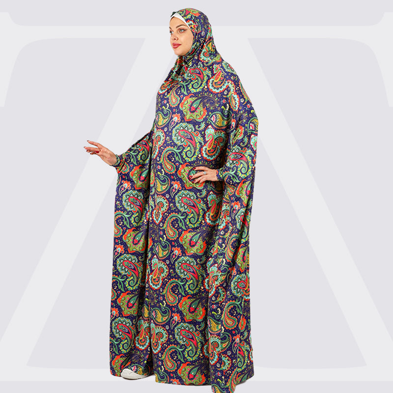 Practical  Kuwaiti Jersey prayer dress  with headscarf- Printed