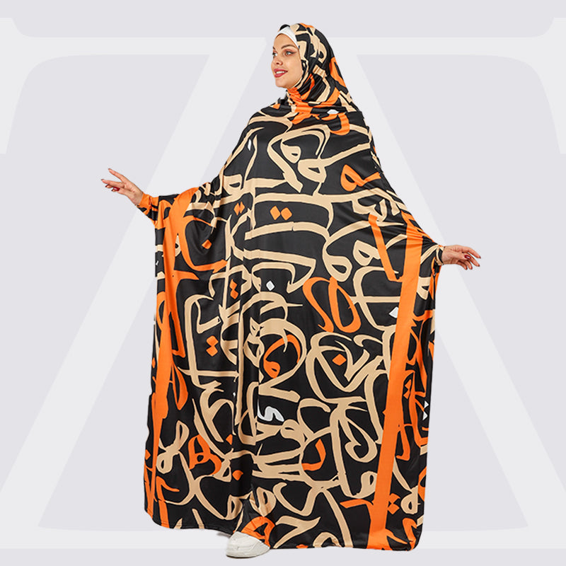 Practical  Kuwaiti Jersey prayer dress  with headscarf- Printed