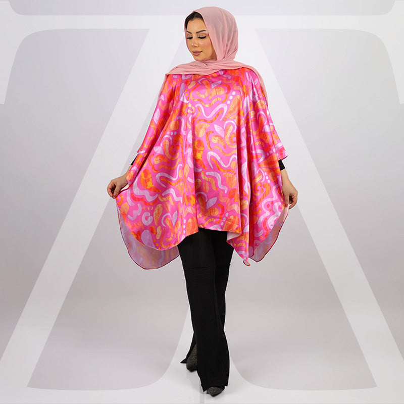 Silky Satin Poncho - Printed