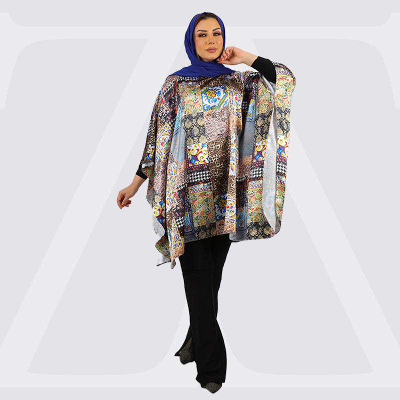 Silky Satin Poncho - Printed